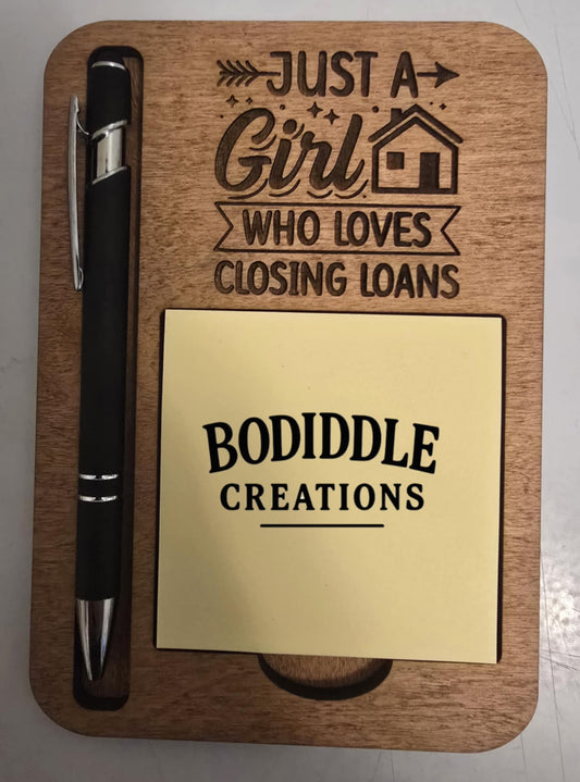 Closing Loans - Notepad & Pen Holder – Includes 3"x3" Notepad & Pen