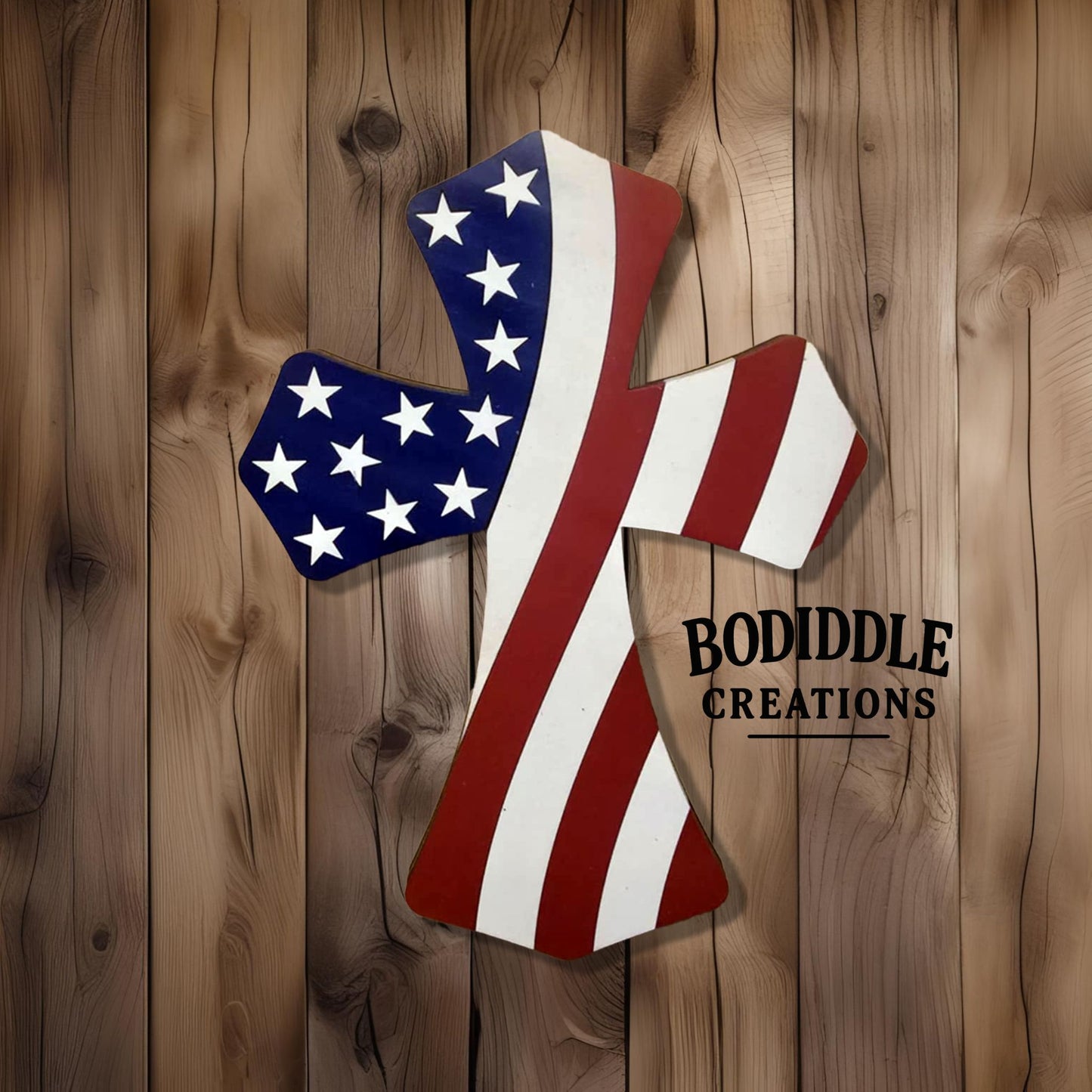Wooden American Flag Cross – Laser Cut Patriotic Wall Décor (9" x 6.508")