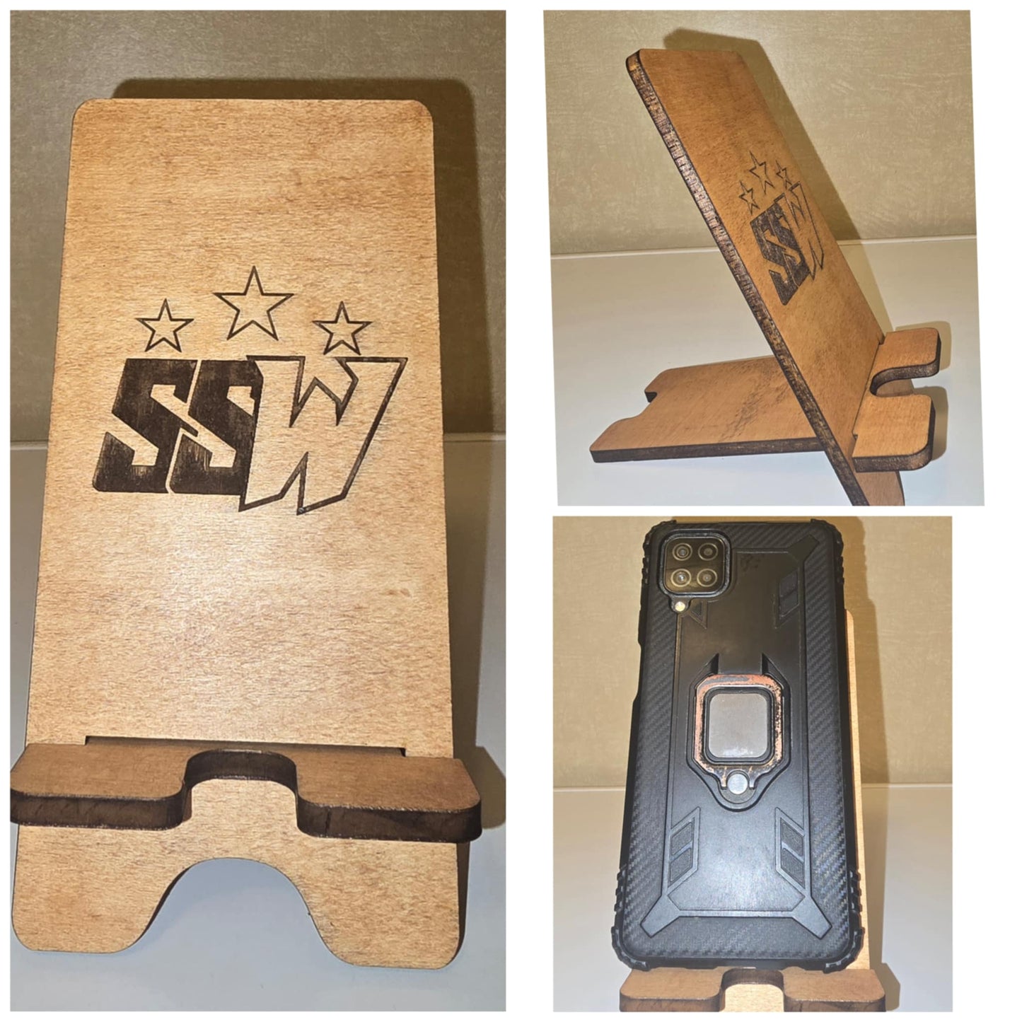Custom Engraved Wooden Phone Holder – SSW Logo