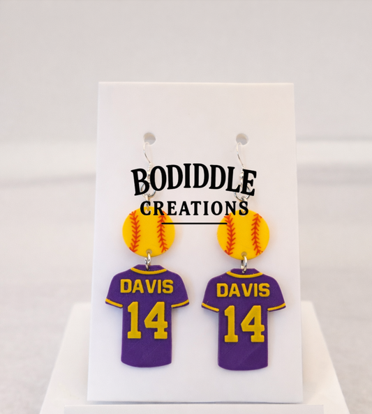 Custom Baseball/Softball Jersey Earrings.